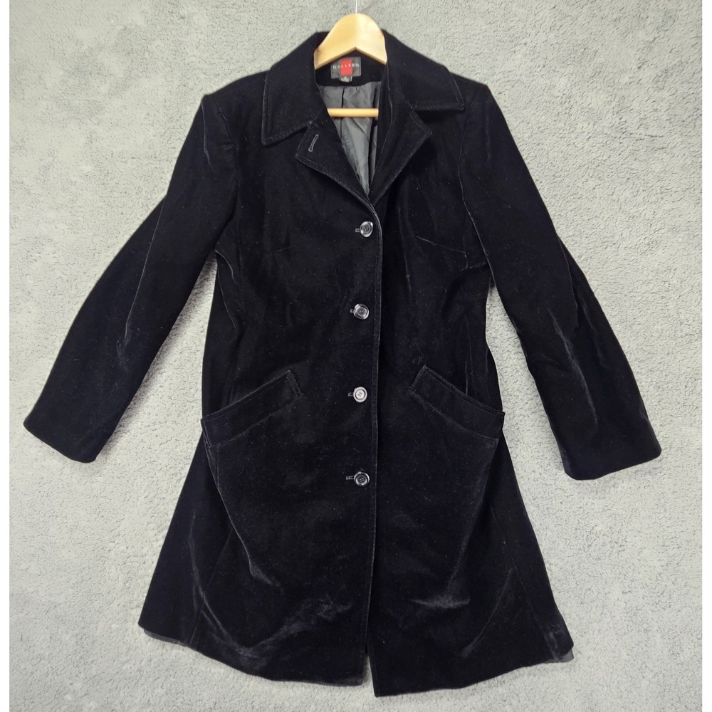 Gallery Women's Black Velvet Blazer Coat Medium Single Breasted Lined